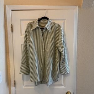 Banana Republic Olive & White Vertical Stripe Button-Down Shirt